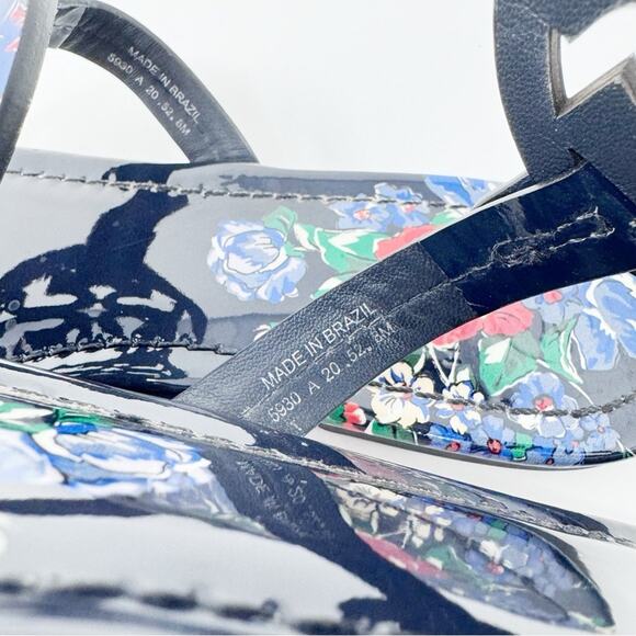 Tory Burch Miller Navy Floral Patent Leather Sandals Size 8 – Tea Rose Print - Picture 7 of 10